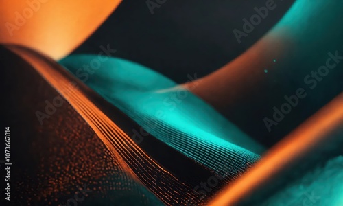 Wonderful abstract background with smooth wavy lines in turquoise and orange tones, turquoise and orange waves abstraction photo