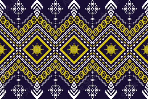 Ethnic Figure aztec embroidery style.Geometric ikat oriental traditional art pattern.Design for ethnic background,wallpaper,fashion,clothing,wrapping,fabric,element,sarong,graphic,vector illustration.