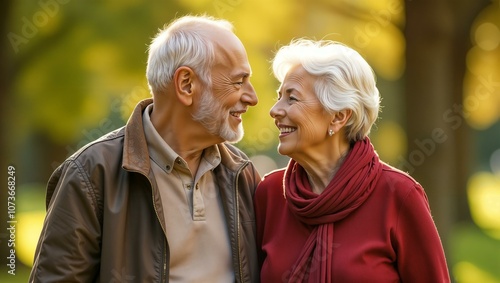 Portrait of beautiful happy senior couple posing in the park