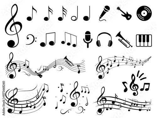 Music notes wave set, collection group musical notes abstract – vector