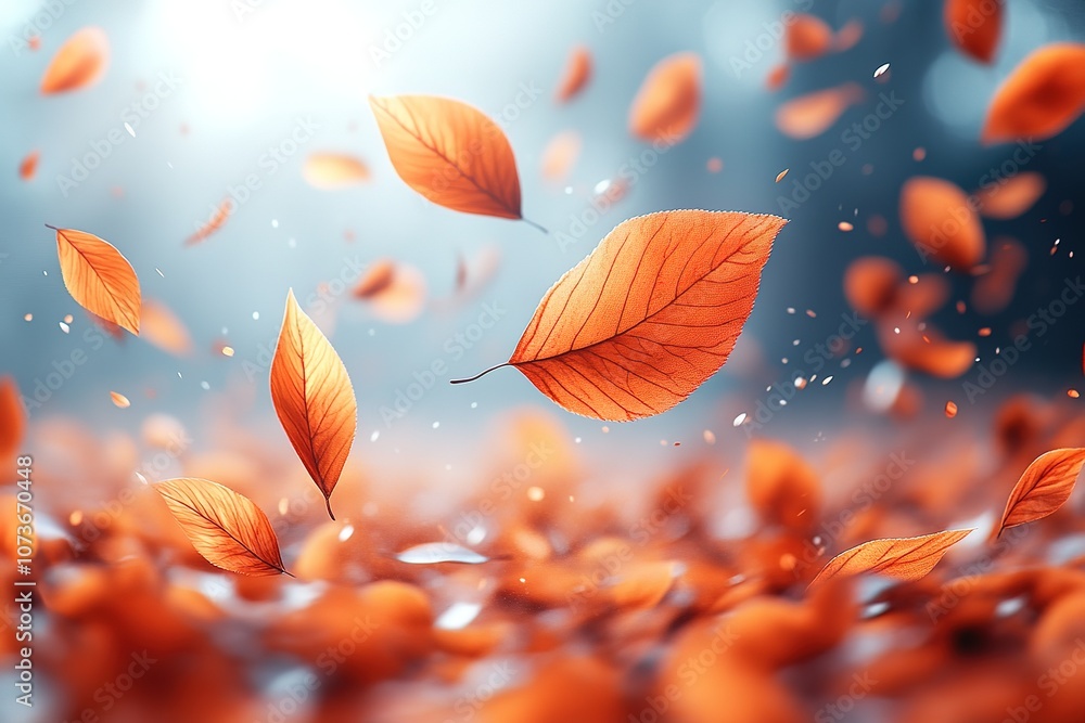 Autumn leaves fall gracefully in the breeze, creating a beautiful display of orange and red. Autumn leaves fall gracefully in the breeze, creating a beautiful display of orange and red.