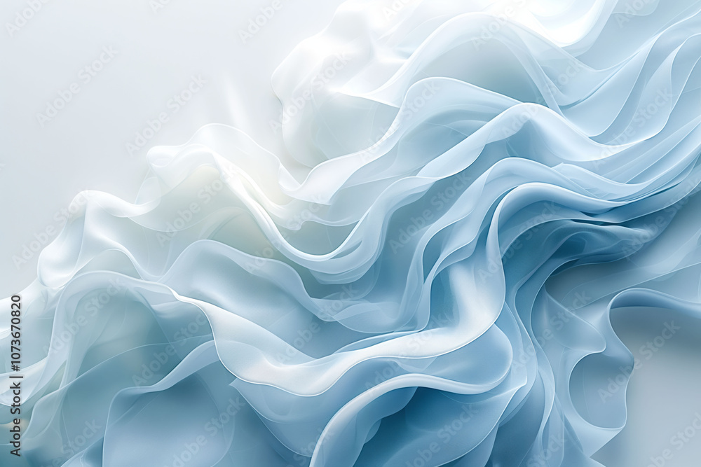 Fototapeta premium Organic fluid shapes intertwine with geometric patterns on a clean white background