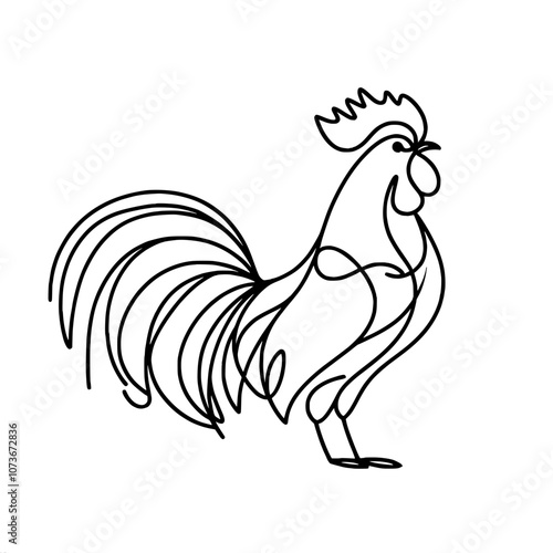 Minimalist continuous line art of rooster: elegant outline drawing