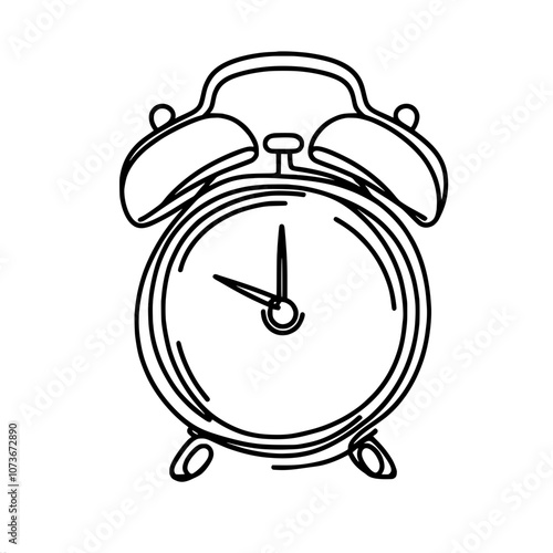 Minimalist black and white alarm clock sketch