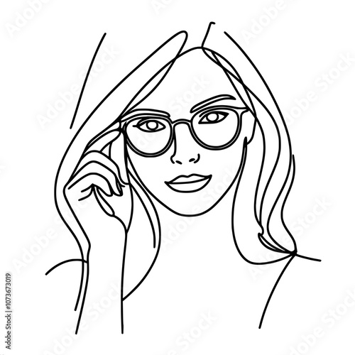 Minimalist line drawing of woman with glasses: contemporary art trend