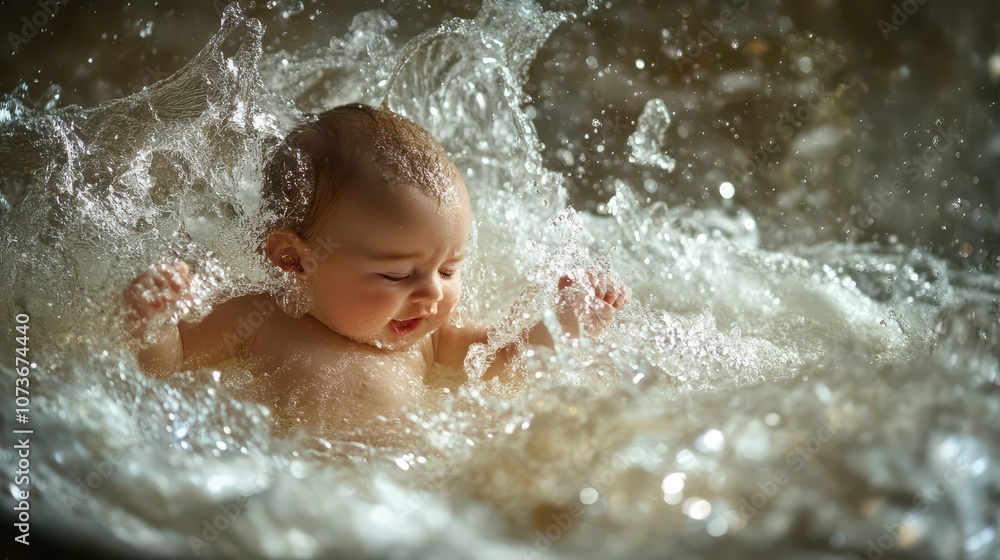 Obraz premium Joyful Baby Splashing in Water