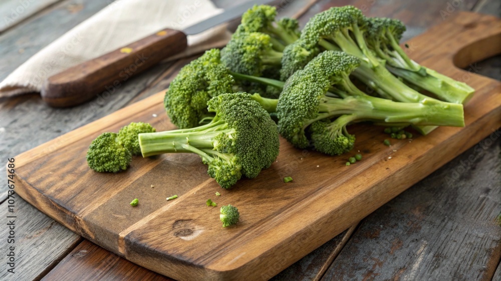 Close-up of green broccoli with water droplets, highlighting the texture and freshness of this seasonal vegetable Close-up of green broccoli with water droplets, highlighting the texture and freshness of this seasonal vegetable