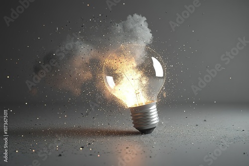 A light bulb explodes in a burst of light and sparks, creating a dramatic and powerful image. photo