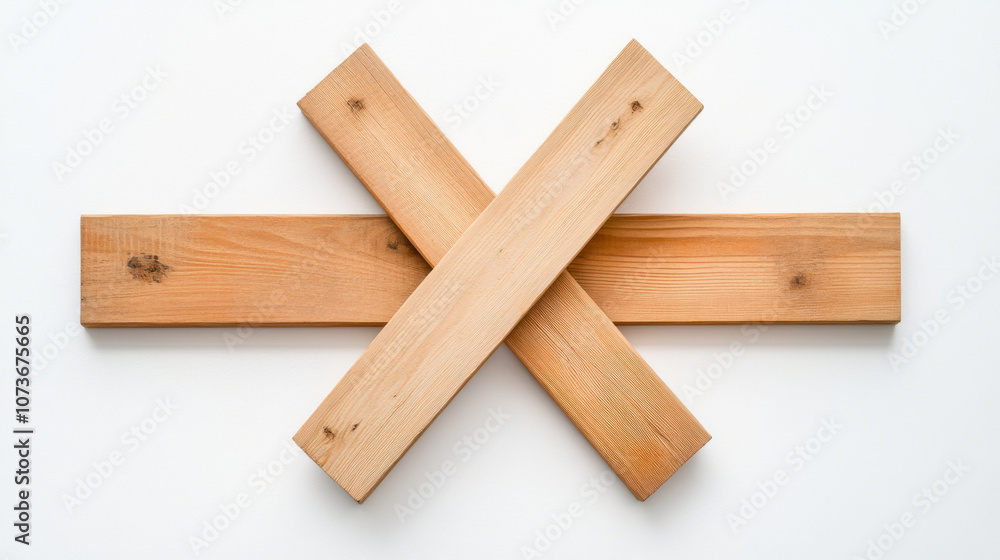 Engineer and Contruction, Wooden planks arranged in cross pattern, showcasing natural grain and texture. Ideal for carpentry projects or home decor