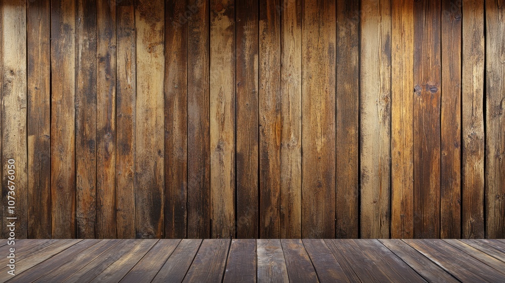 Rustic wooden wall and floor with a warm, natural aesthetic. Rustic wooden wall and floor with a warm, natural aesthetic.