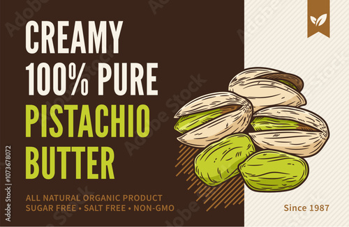 Vector pistachio butter label design template