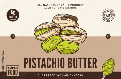 Vector pistachio butter label or packaging design template