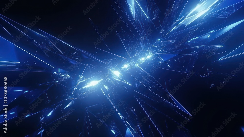 Abstract Blue Glass Fragmentation