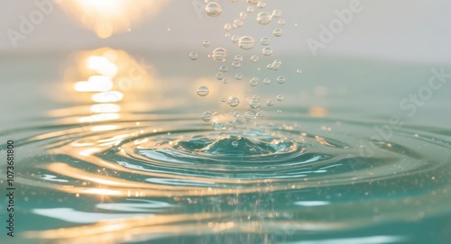 Sparkling Teal Water With Bubbles and Sunlight Reflections. photo