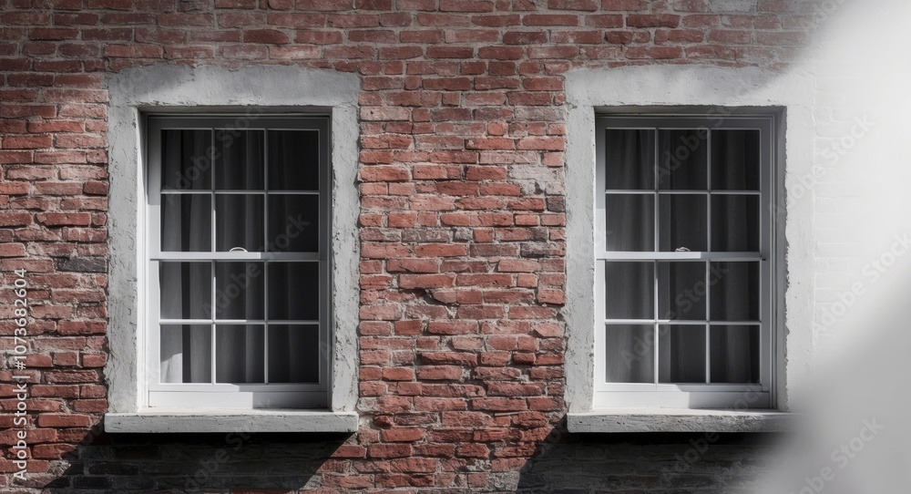 Brick wall background with two walled windows. Brick wall background with two walled windows.