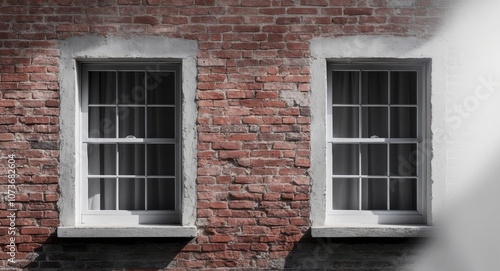 Brick wall background with two walled windows.