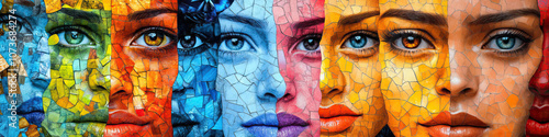 Ethnic Mosaic: A vibrant collage of faces from different cultures, forming a beautiful patchwork.