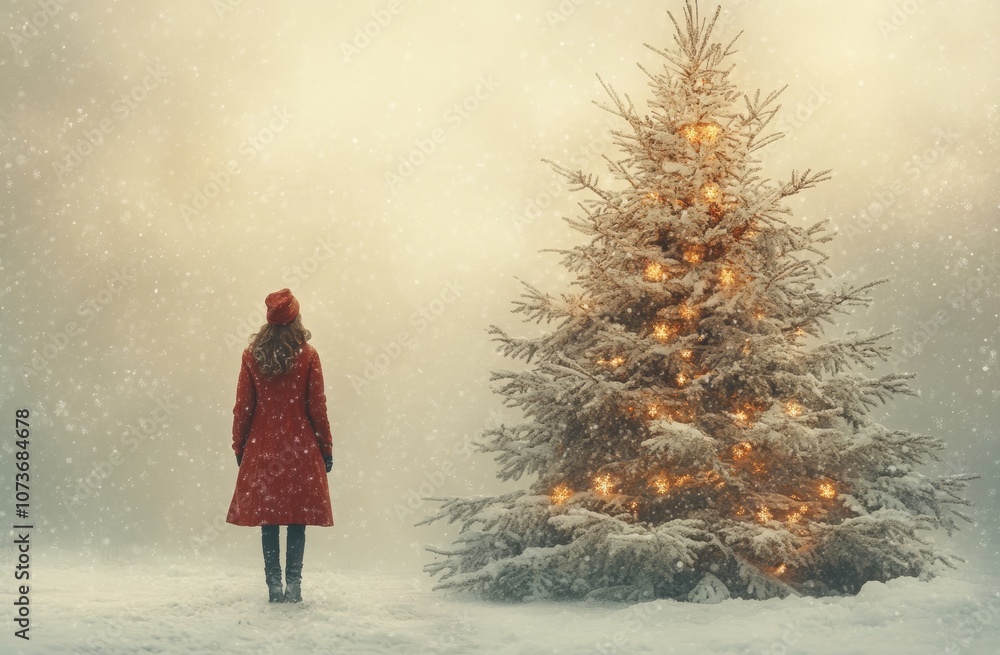 Woman walking in a snowy forest Woman walking in a snowy forest