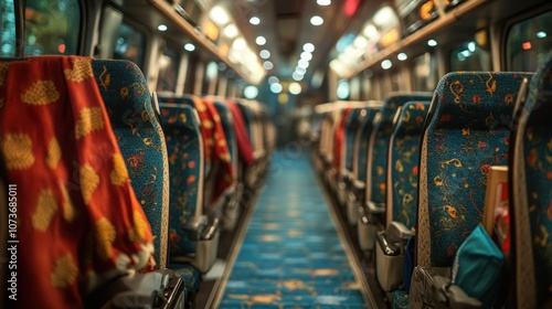 Wallpaper Mural Empty bus interior with rows of seats and a blue carpet. Torontodigital.ca