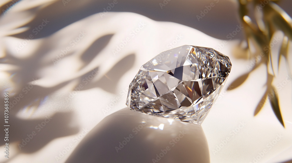 A diamond is on a white surface A diamond is on a white surface
