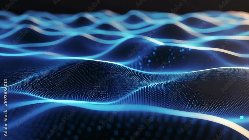 A close-up view of a blue digital wave, rendering a sense of movement and energy A close-up view of a blue digital wave, rendering a sense of movement and energy