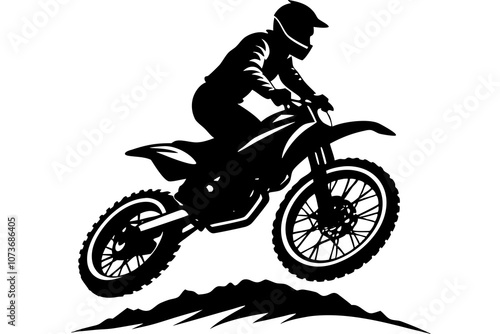 A rugged silhouette of a rider on a dirt bike.