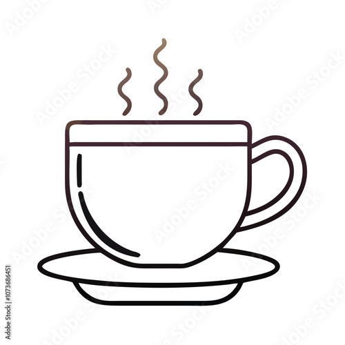 Steaming coffee cup vector illustration in black outline, Minimalistic vector illustration of a steaming coffee cup with a simple black outline, representing a hot beverage like coffee or tea.
