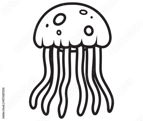 Illustration of jellyfish on black background, Jellyfish icon cartoon outline photo