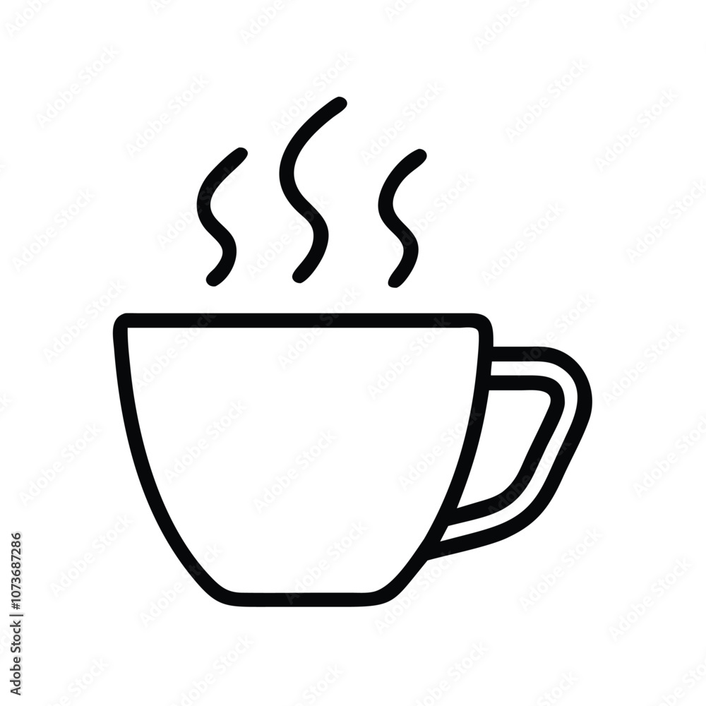 Steaming coffee cup vector illustration in black outline, Minimalistic vector illustration of a steaming coffee cup with a simple black outline, representing a hot beverage like coffee or tea.
Steaming coffee cup vector illustration in black outline, Minimalistic vector illustration of a steaming coffee cup with a simple black outline, representing a hot beverage like coffee or tea.