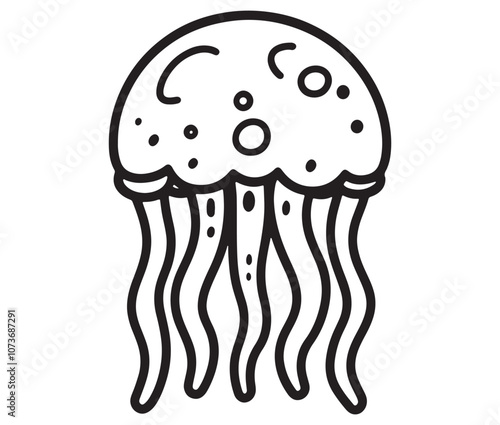 Illustration of jellyfish on black background, Jellyfish icon cartoon outline