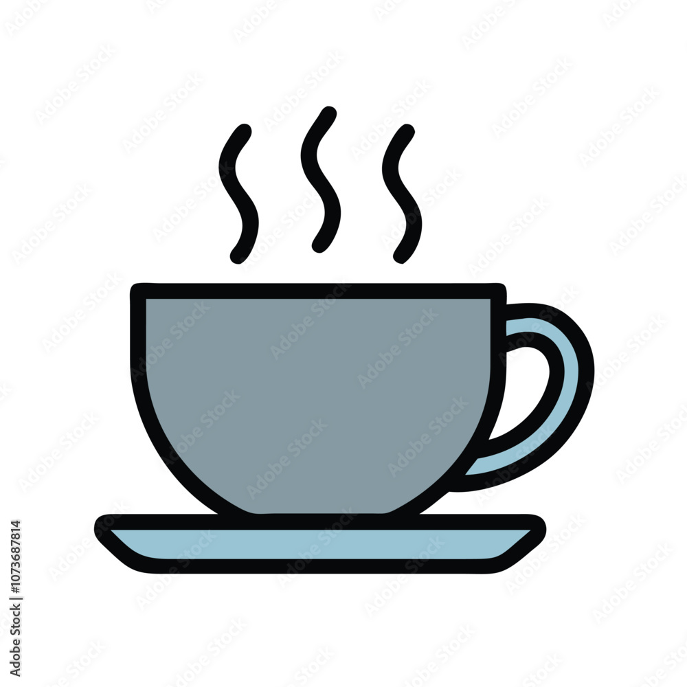 Steaming coffee cup vector illustration, Vector illustration of a steaming coffee cup on a saucer, designed in a simple style with a light blue color and black outline.
Steaming coffee cup vector illustration, Vector illustration of a steaming coffee cup on a saucer, designed in a simple style with a light blue color and black outline.