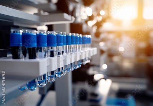 Laboratory Test Tubes Rack with Blue Caps