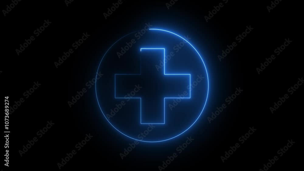 Plus icon neon blue color sign Animation on dark screen Plus icon neon blue color sign Animation on dark screen