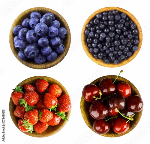 several different fruits on white background