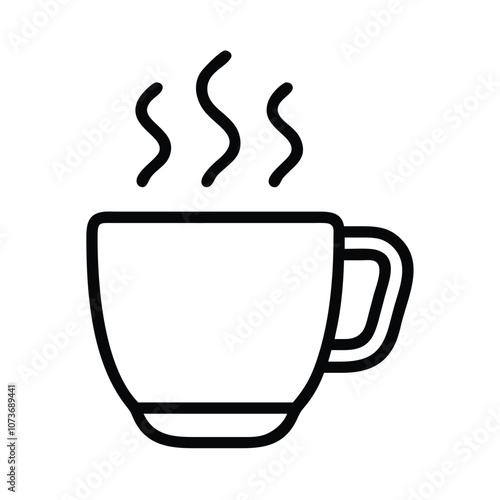 Steaming coffee cup vector illustration in black outline, Minimalistic vector illustration of a steaming coffee cup with a simple black outline, representing a hot beverage like coffee or tea.
