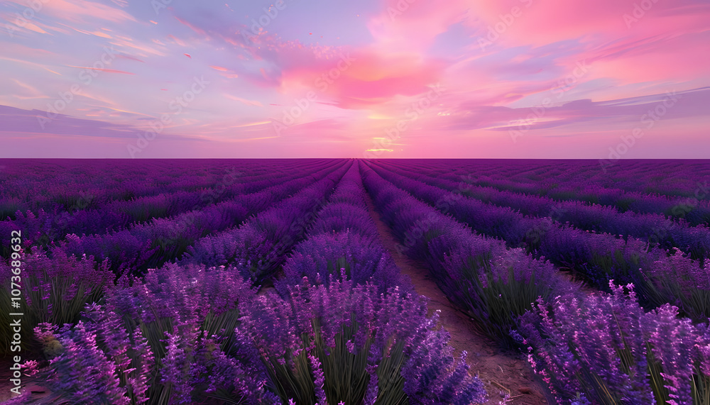 Obraz premium A UHD Panorama of a Lavender Field in Full Bloom