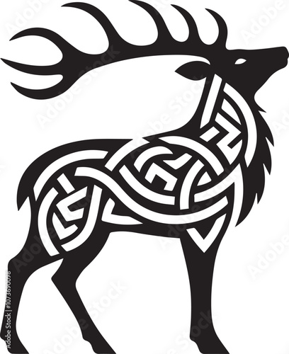 Celtic knot antelope silhouette with intricate Celtic design inside the body