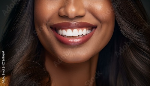 A close up view of the healthy pearly white teeth; beautiful smile with white teeth of a person; dentist and dental health; dental commercial; a great smile with great teeth; dental advertisement; 