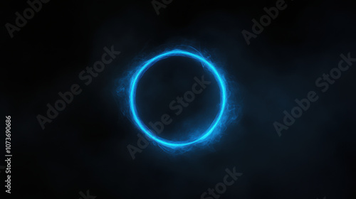 single, bright blue smoke ring with subtle halo against dark background