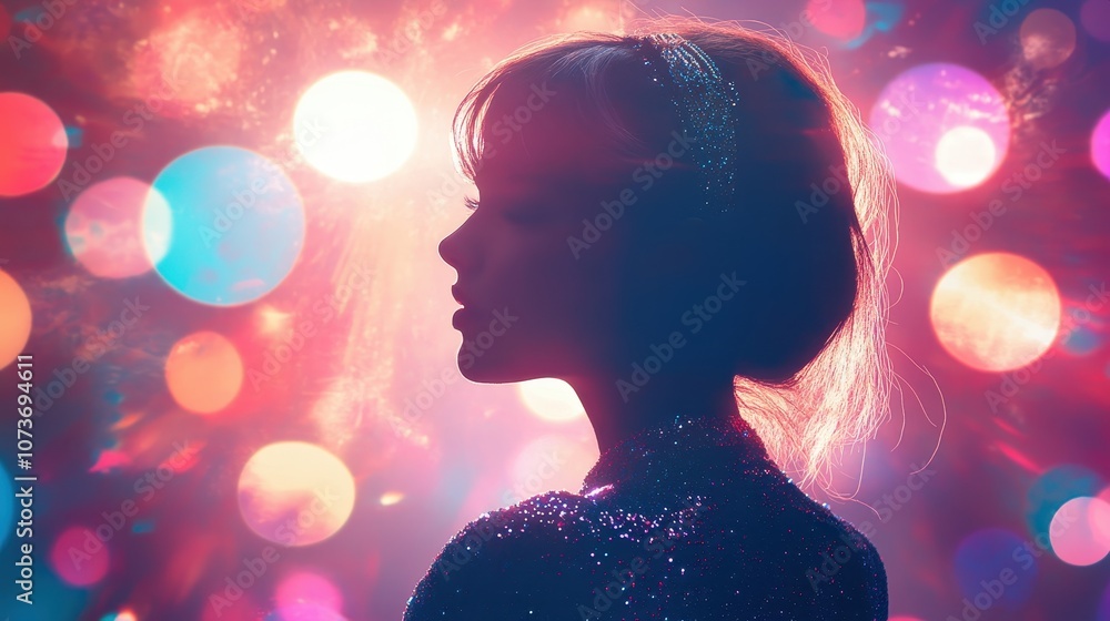 Party outfit, young woman ready to go out. Disco styling glitter, disco ball. Futuristic but retro look, young people having fun the old fashioned way. Illustration. Party outfit, young woman ready to go out. Disco styling glitter, disco ball. Futuristic but retro look, young people having fun the old fashioned way. Illustration.