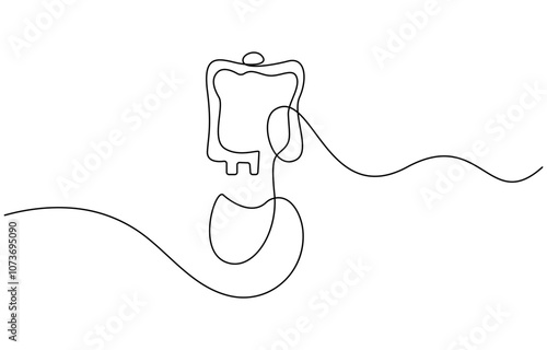 continuous line drawing of blood bag.one line drawing of medical blood transfusion bag. Single line vector illustration of blood supply in hospital, World blood donor day. One continuous single line