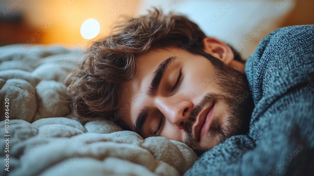 Close-up portrait of a young man sleeping peacefully in bed. Close-up portrait of a young man sleeping peacefully in bed.