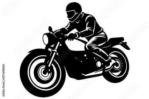 Vintage Motorcycle Rider Silhouette with Retro Cruiser.