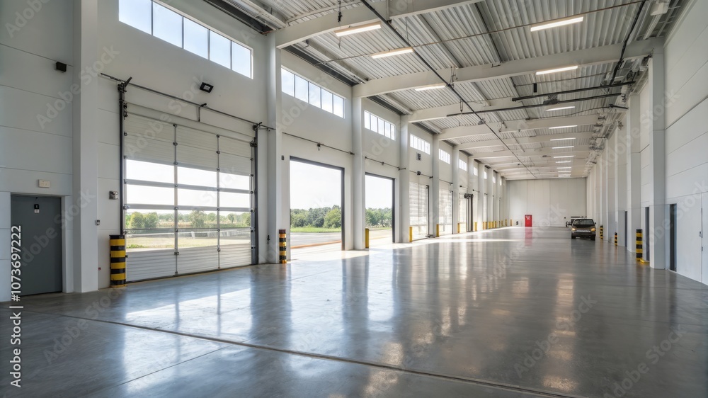 A large, empty warehouse with a lot of windows and a lot of light A large, empty warehouse with a lot of windows and a lot of light