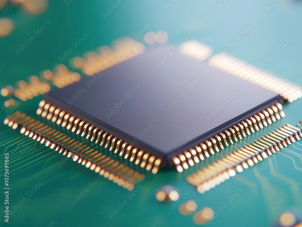 Highperformance semiconductor chip, closeup with illuminated circuits, 3D illustration Highperformance semiconductor chip, closeup with illuminated circuits, 3D illustration