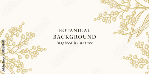 Hand drawn wattle branch background. Australian native flower
