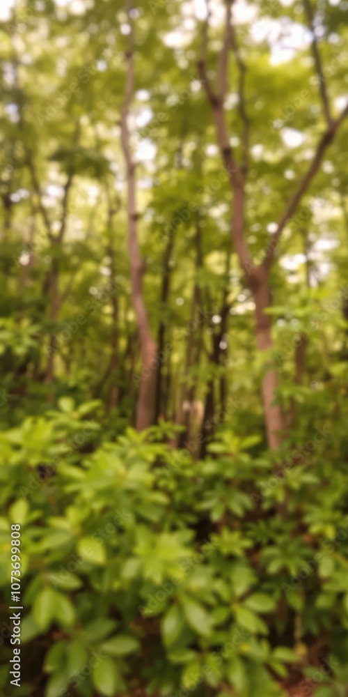 Obraz premium Abstract blurred background of lush green foliage in a forest, texture, lush