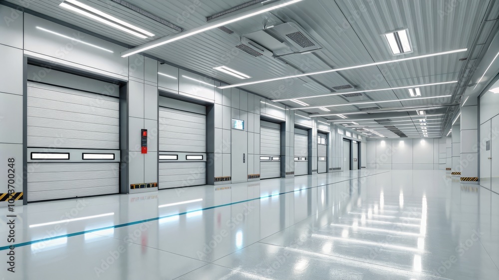 A large, empty warehouse with a lot of windows and a lot of light A large, empty warehouse with a lot of windows and a lot of light