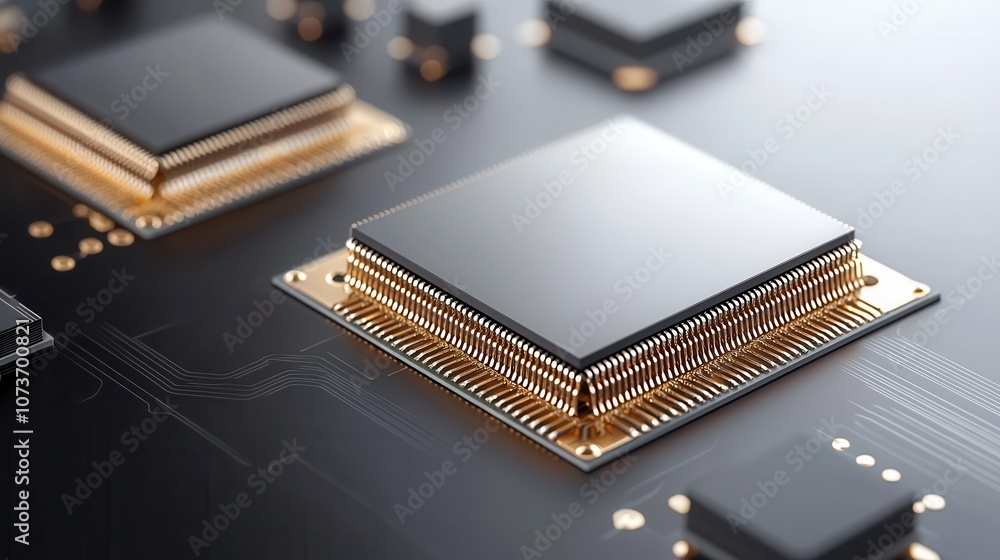 Semiconductor transistors, electronic components on a microchip, 3D illustration Semiconductor transistors, electronic components on a microchip, 3D illustration