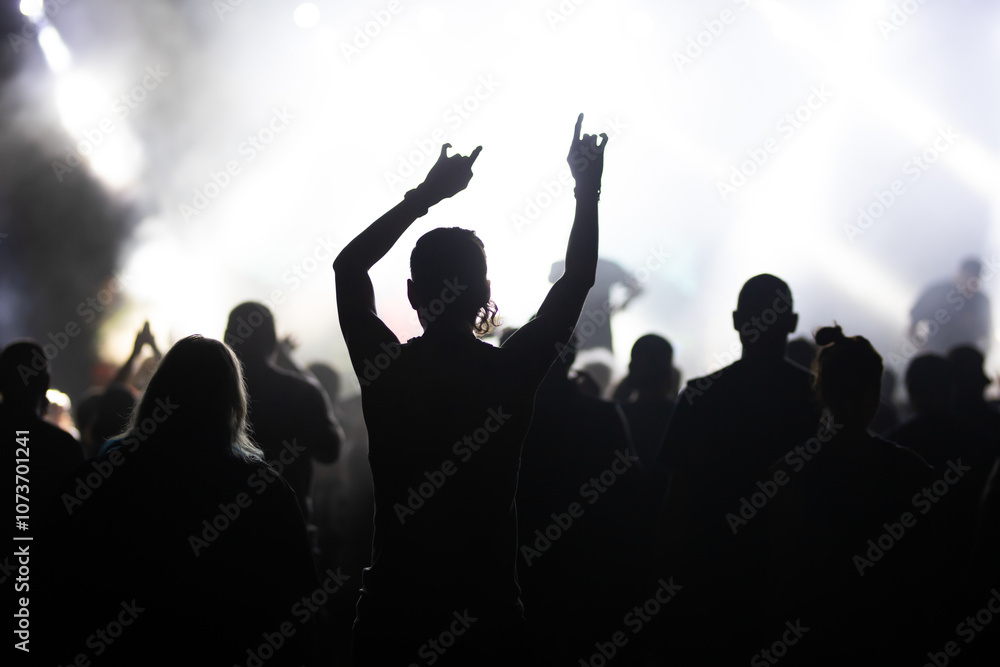 Fototapeta premium Crowd at concert and blurred stage lights.